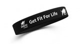 Black headband with 'Get Fit For Life' text and Spinto Fitness logo on a white background