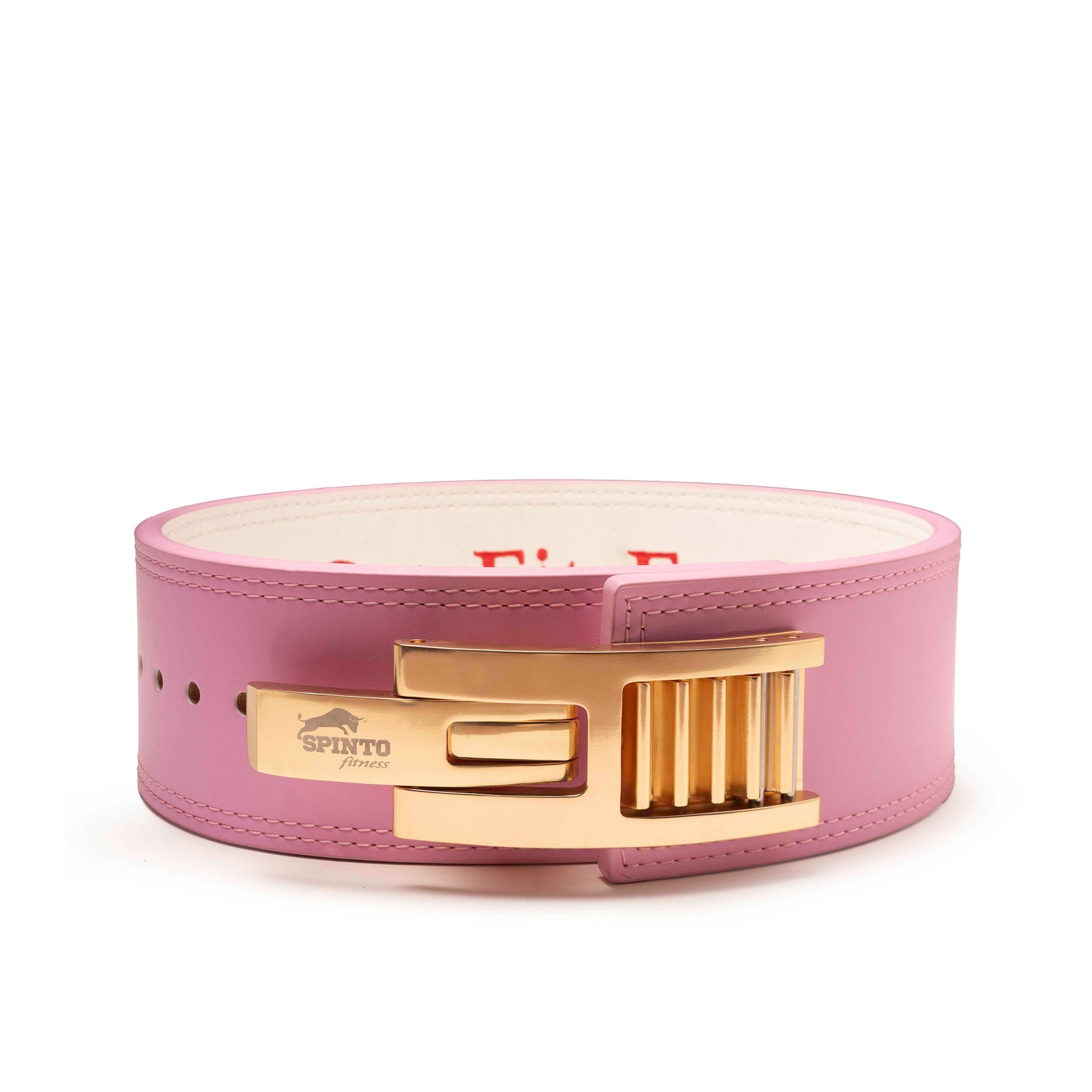 SPINTO 13mm leather lever belt in pink with gold lever